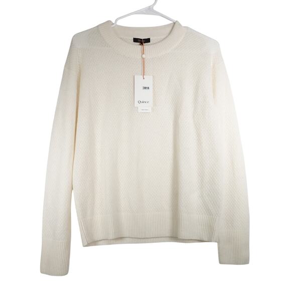 New Quince Women’s Baby-Alpaca Wool Diamond Stitch Crew Ivory Medium 3915 - Picture 1 of 9